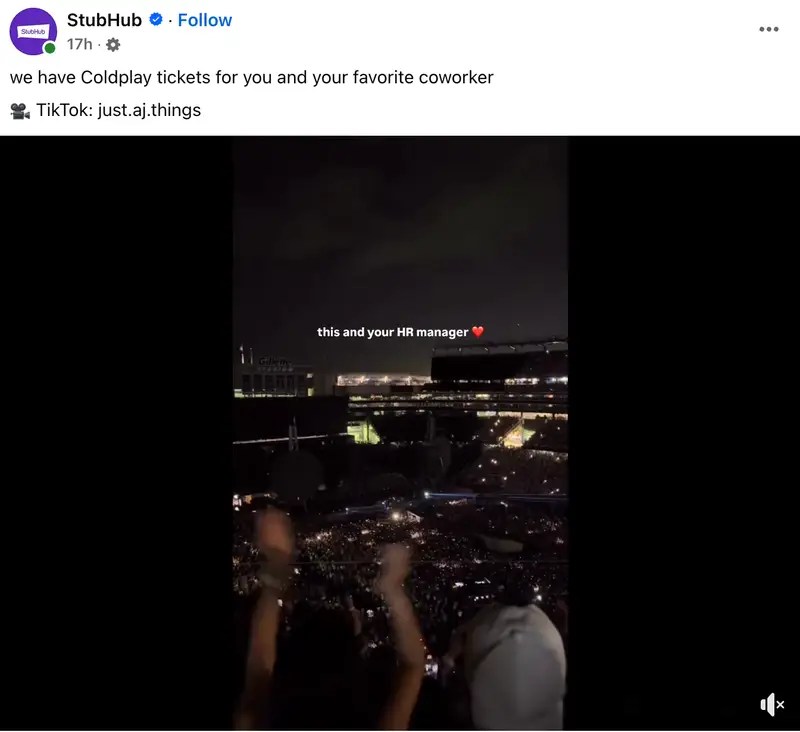 StubHub Coldplay Concert real time marketing examples