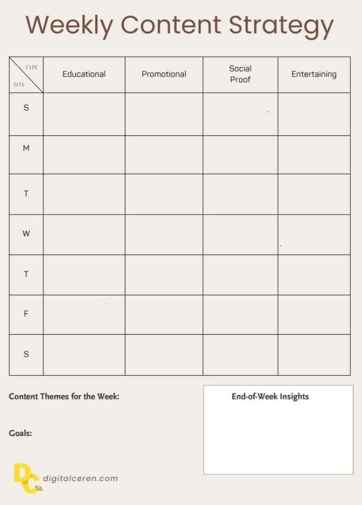 2026 digital marketing weekly planner digitalceren free