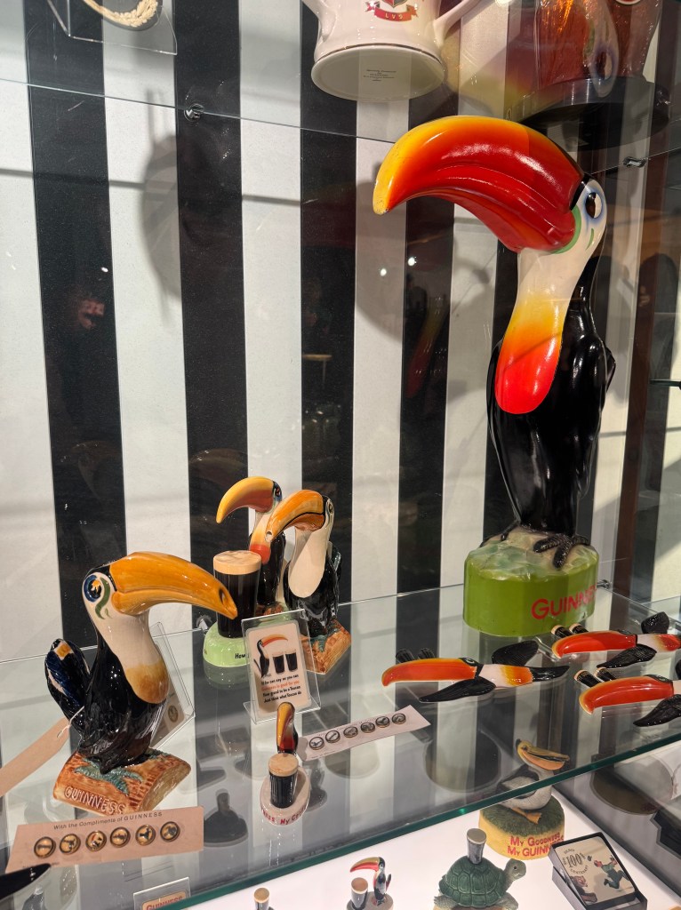 Guinness Toucan mascot figures displayed at the Guinness Storehouse in Dublin
